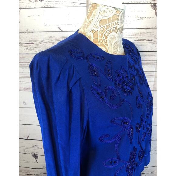 Karin Stevens VINTAGE 90's Blue Embroidered dress, looks like 2 piece size 10p - Picture 5 of 12